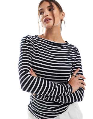 Asos Design Long Sleeve Striped T-shirt In Navy-multi