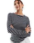 [ASOS DESIGN] ASOS DESIGN long sleeve striped t-shirt in navy-Multi 14 Navy/white