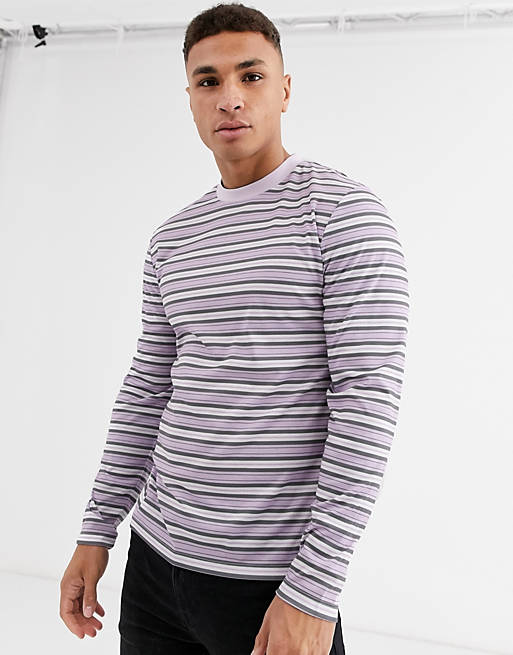 ASOS DESIGN long sleeve striped t-shirt in purple stripe | ASOS