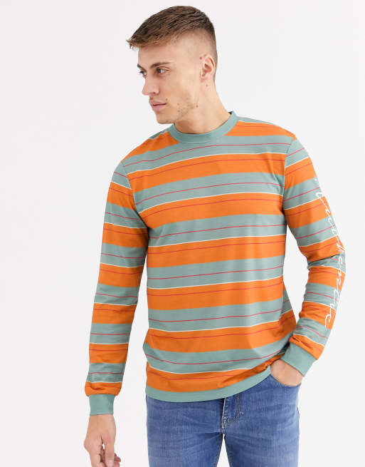 ASOS DESIGN long sleeve striped t-shirt with authentic arm print | ASOS