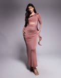 [ASOS DESIGN] ASOS DESIGN long sleeve structured ruffle midi dress with cut out detail in chestnut-Brown 4 Chestnut
