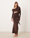 [ASOS DESIGN] ASOS DESIGN long sleeve structured ruffle midi dress with cut out detail in chocolate-Brown 6 Chocolate