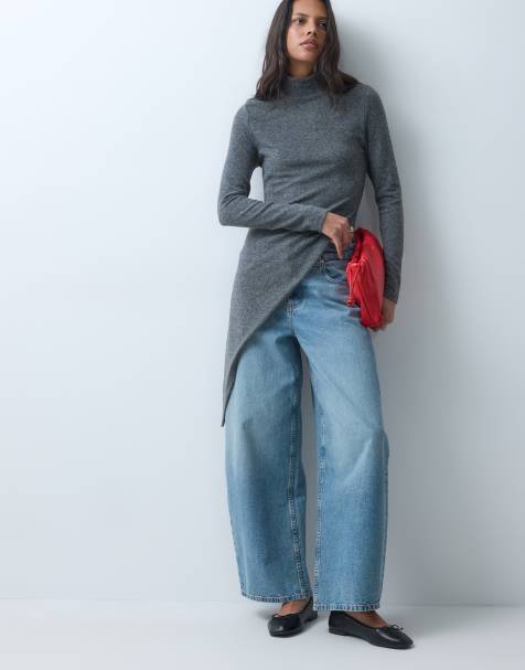 ASOS DESIGN long sleeve supersoft asym top in grey