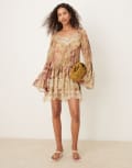 [ASOS DESIGN] ASOS DESIGN long sleeve sweetheart neckline frilly mini dress in floral print-Multi 6 floral print
