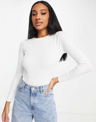 ASOS DESIGN long sleeve t-shirt bodysuit in rib in white | ASOS