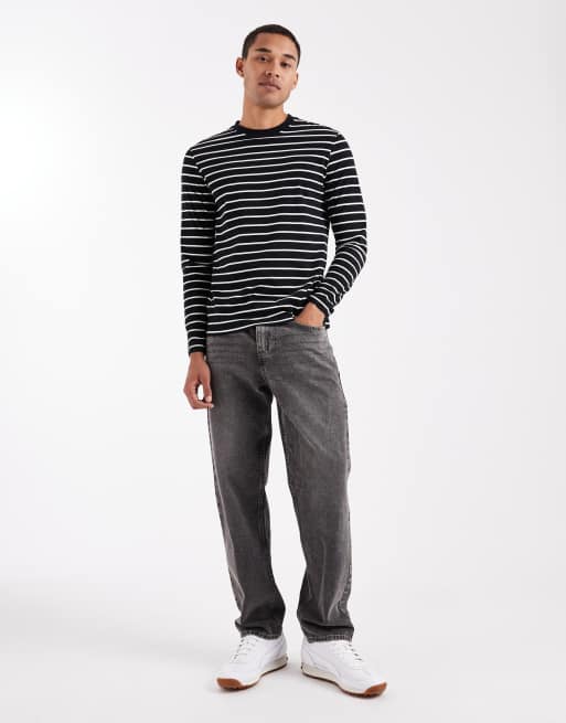 ASOS DESIGN long sleeve t-shirt in black and ecru stripes