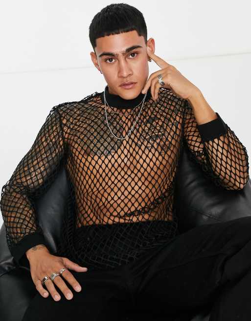 ASOS DESIGN oversized cropped t-shirt in sparkly mesh in black