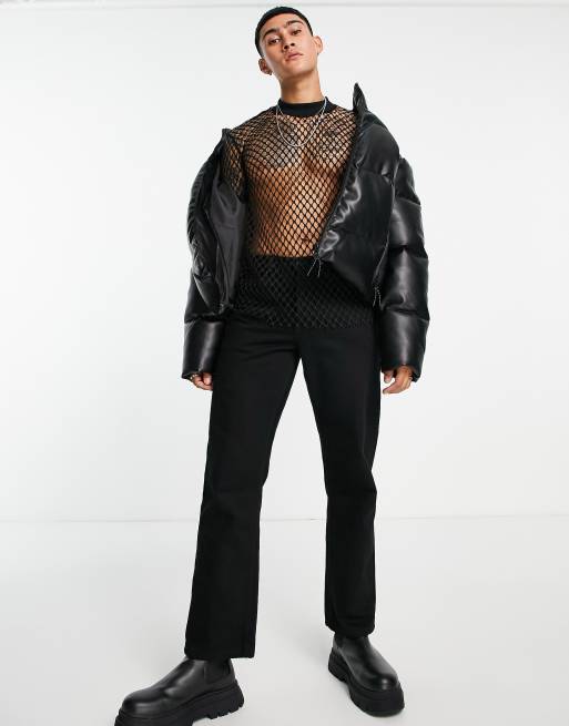 ASOS DESIGN mesh crop fitted shirt in black