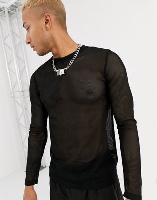 ASOS DESIGN long sleeve t-shirt in black mesh | ASOS