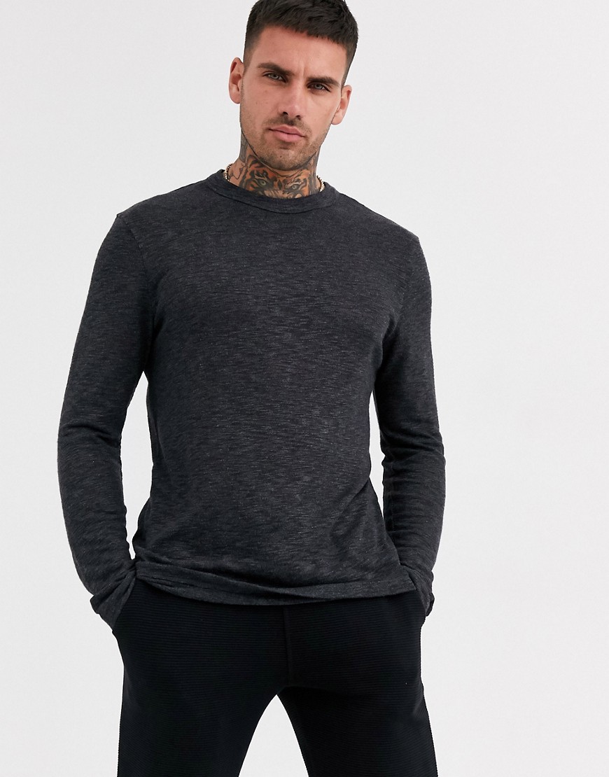 ASOS DESIGN long sleeve t-shirt in dark grey interest fabric-Black