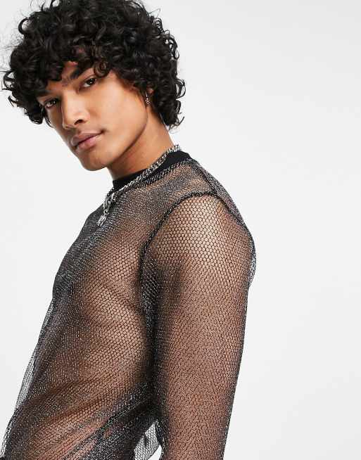 ASOS DESIGN long sleeve t-shirt in glitter mesh