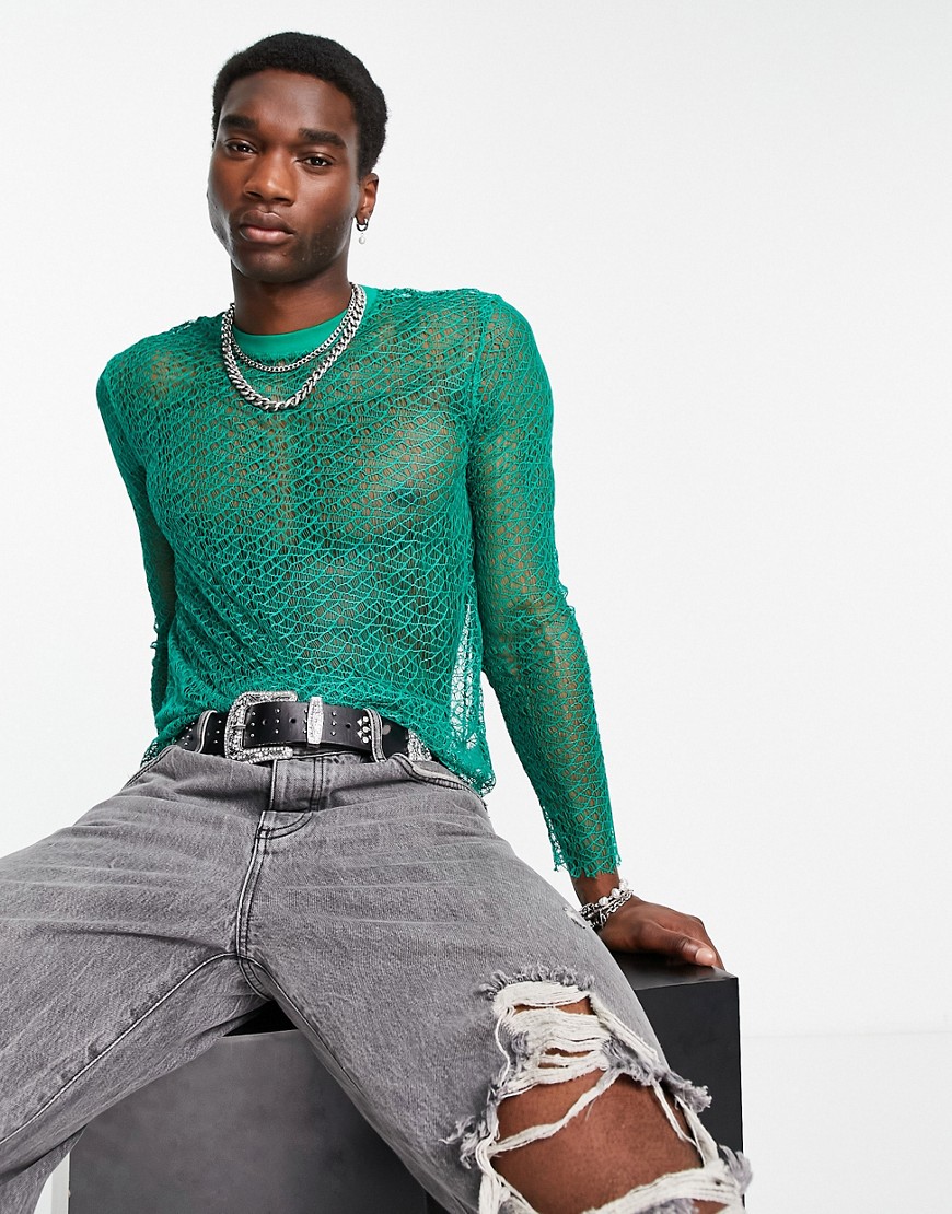 ASOS DESIGN long sleeve t-shirt in green lace