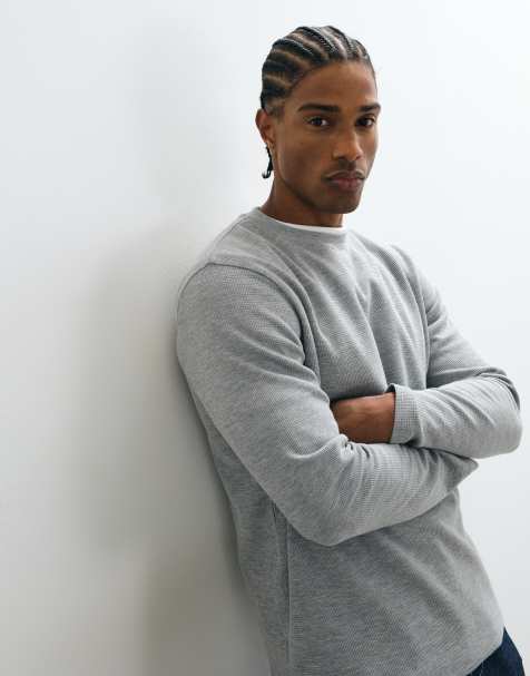 ASOS DESIGN long sleeve t-shirt in grey marl waffle - view 1