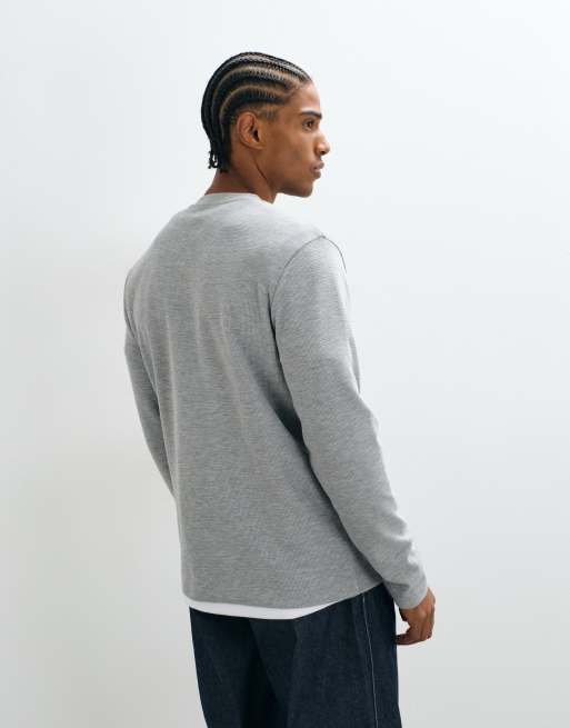ASOS DESIGN long sleeve t-shirt in grey marl waffle, 4 of 5