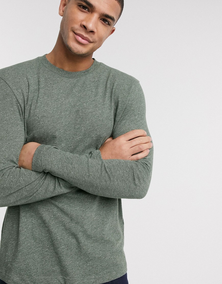 ASOS DESIGN long sleeve t-shirt in khaki inject fabric-Green