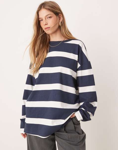 ASOS DESIGN long sleeve t-shirt in navy stripe - view 1