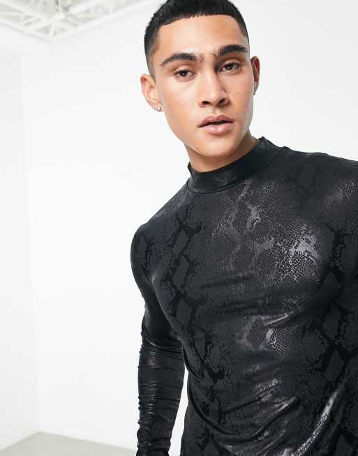 ASOS DESIGN long sleeve t-shirt in snake print PU