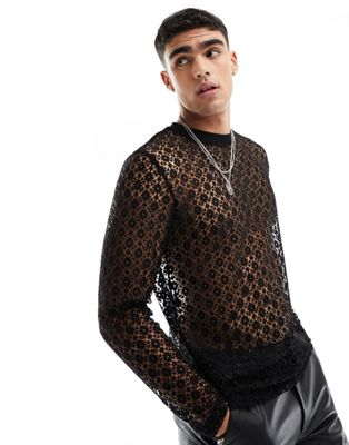 ASOS DESIGN long sleeve t-shirt in textured fabric in black