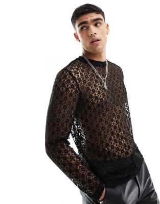 ASOS DESIGN ASOS DESIGN long sleeve t-shirt in textured fabric in black