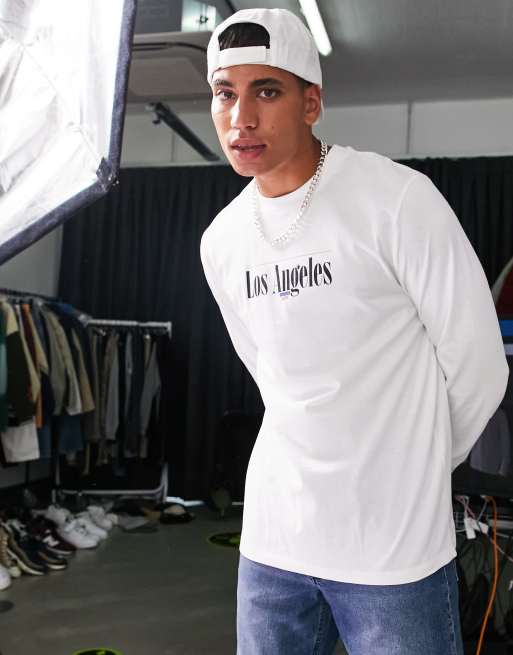 ASOS DESIGN long sleeve T-shirt in white cotton with Los Angeles city print - WHITE