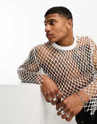 ASOS DESIGN long sleeve t-shirt in white open mesh