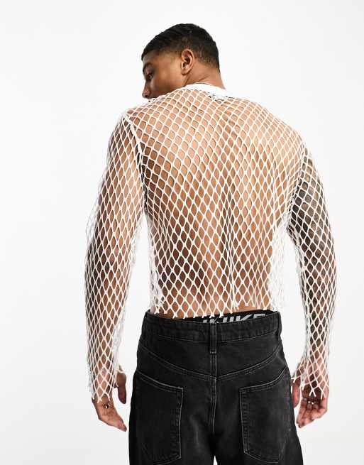 COLLUSION Unisex fishnet mesh long sleeve t-shirt in black