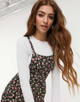 ASOS DESIGN long sleeve t-shirt overalls set in floral print