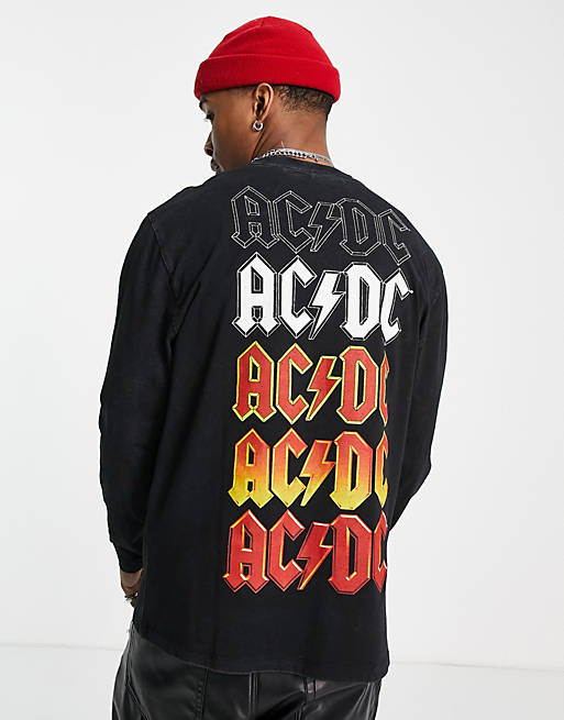 ASOS DESIGN long sleeve t-shirt with ACDC prints in black | ASOS