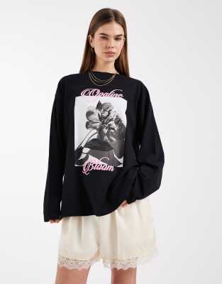 Asos Design Long Sleeve T-shirt With Bloom Graphic In Black