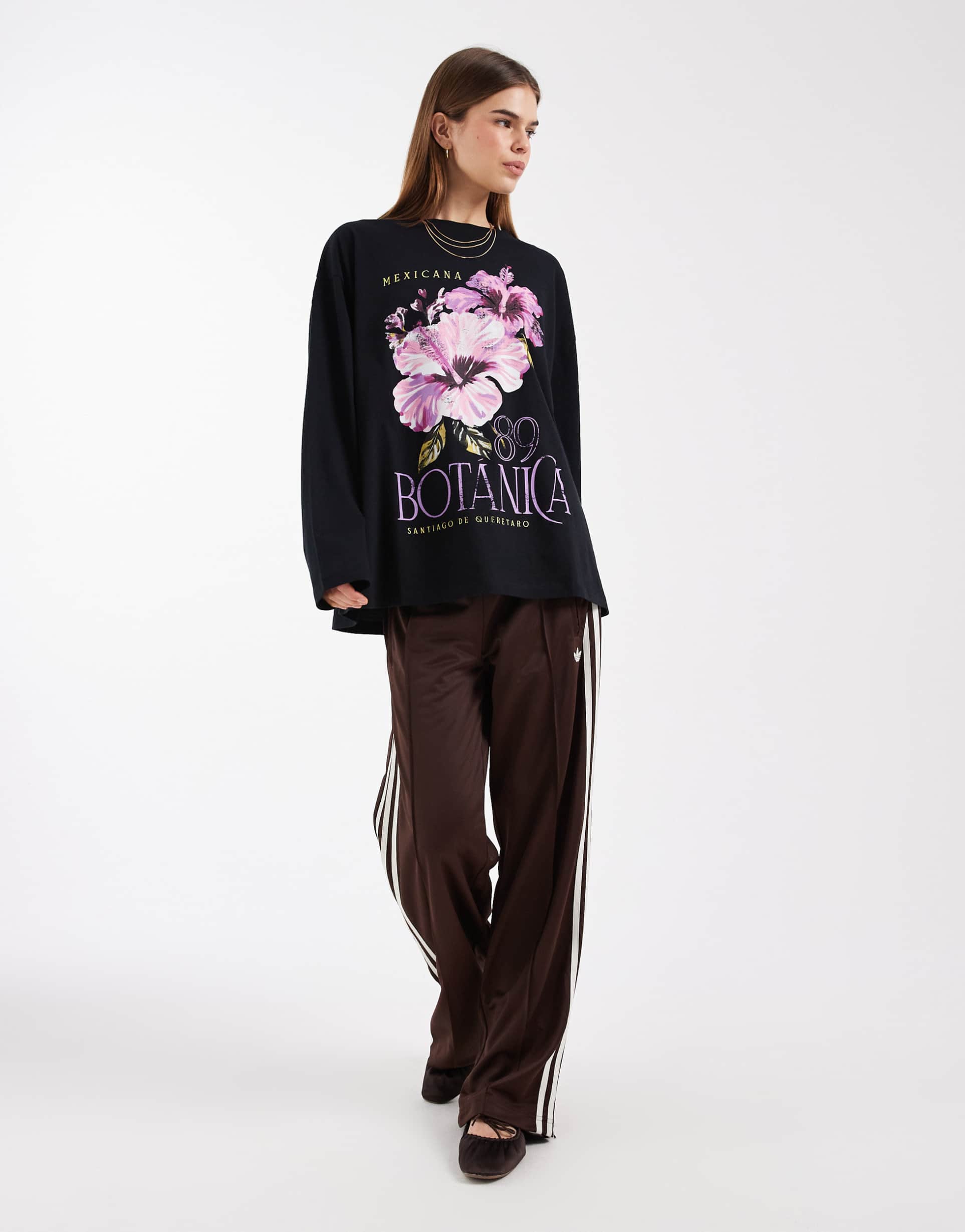asos design long sleeve t-shirt with botanica graphic in black