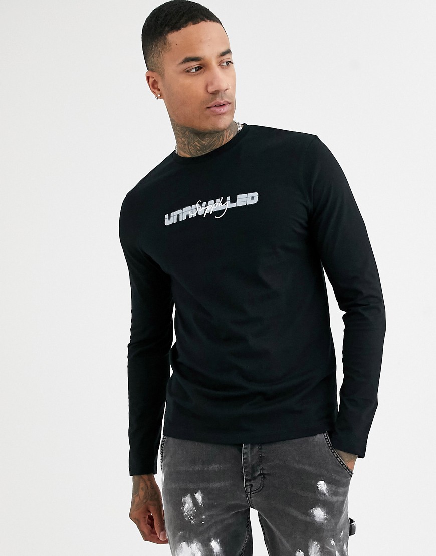 ASOS DESIGN long sleeve t-shirt with chest print-Black