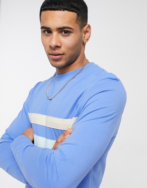 ASOS DESIGN long sleeve t-shirt with contrast panels in blue