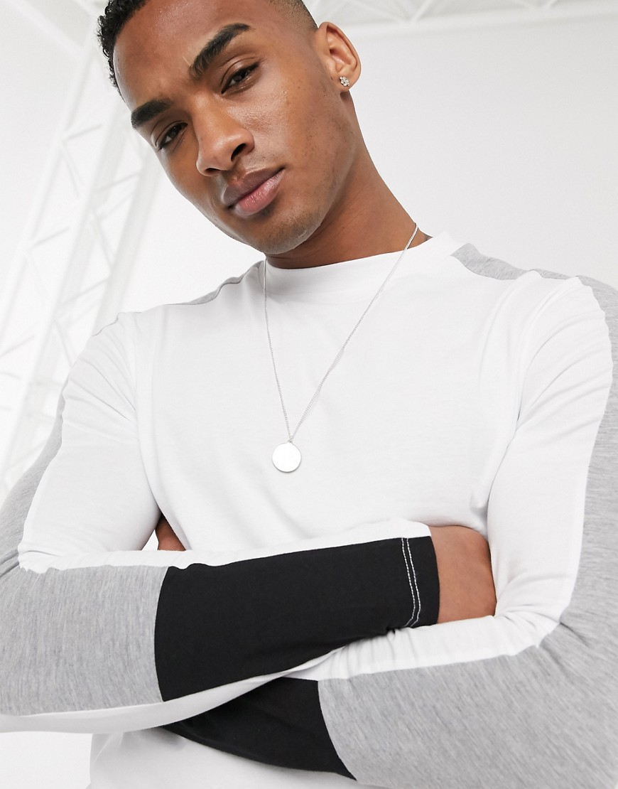 ASOS DESIGN long sleeve t-shirt with contrast shoulder panels in white