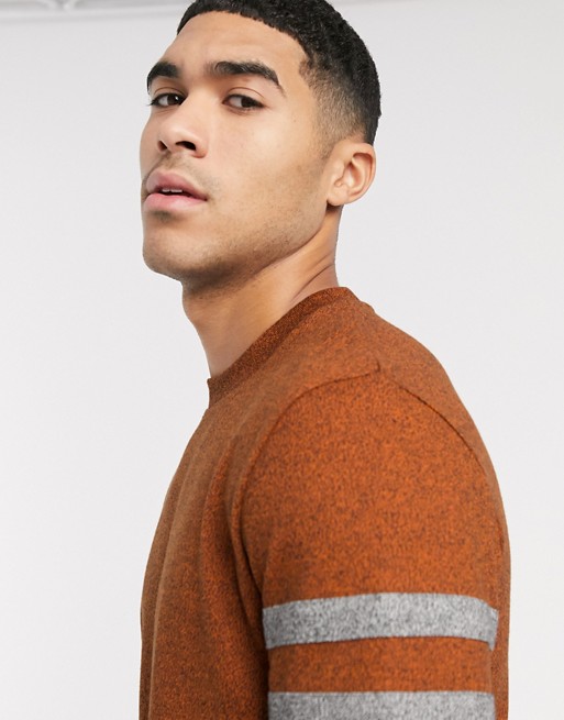ASOS DESIGN long sleeve t-shirt with contrast sleeve stripe in tan heavyweight twisted jersey