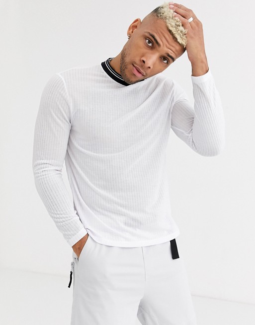 ASOS DESIGN long sleeve t-shirt with contrast tipping in interest fabric