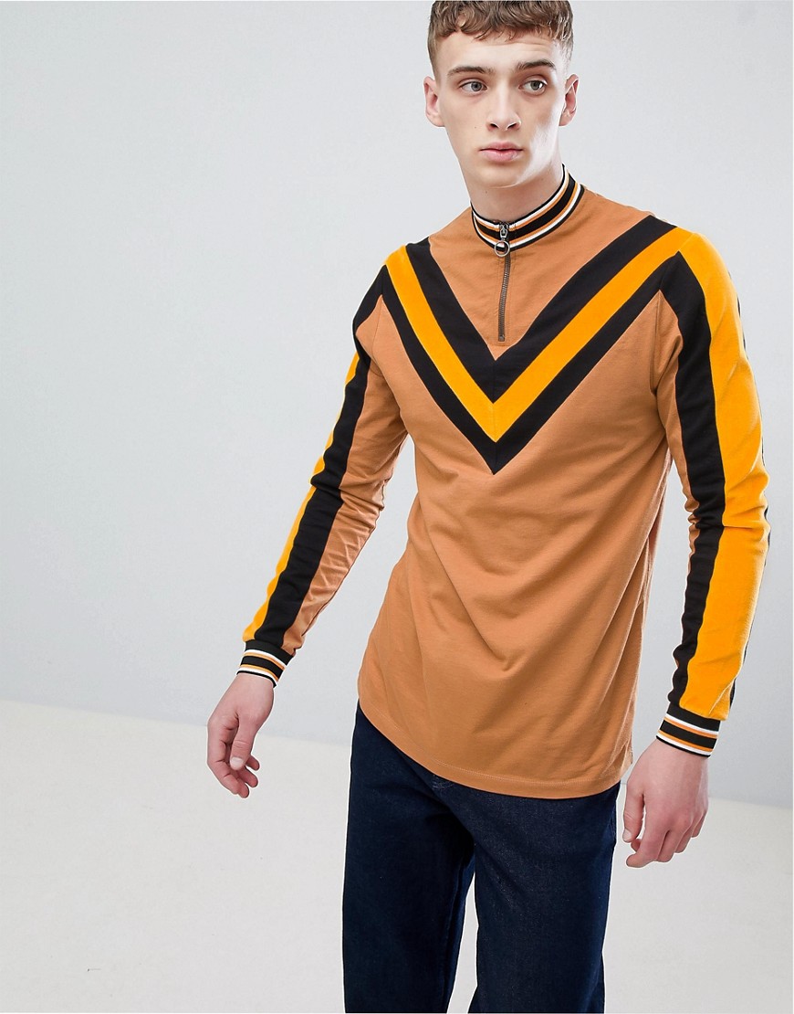 ASOS DESIGN long sleeve t-shirt with cord chevron and sleeve panels-Yellow