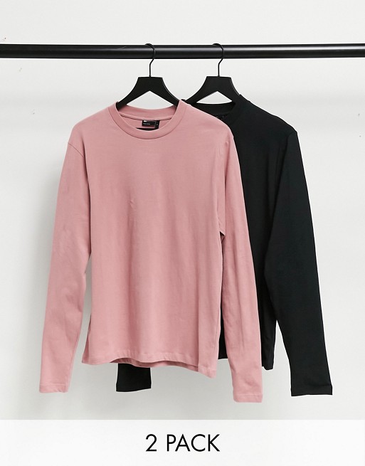 ASOS DESIGN long sleeve t-shirt with crew neck 2 pack