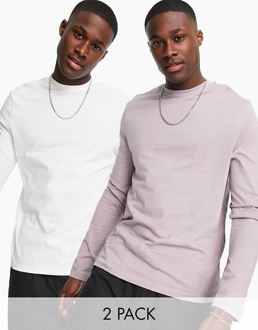 ASOS DESIGN long sleeve t-shirt with crew neck 2 pack