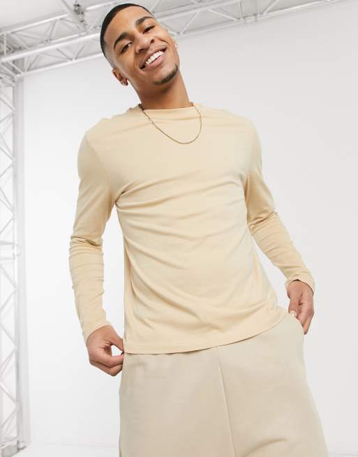 Plain beige color long sleeves shirt for men