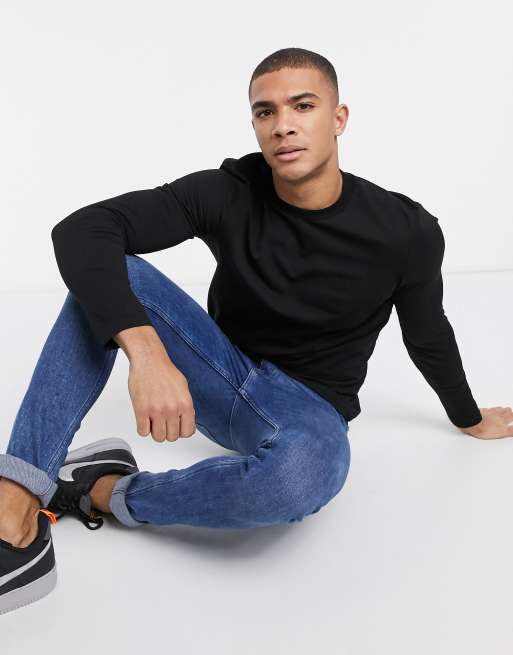 ASOS DESIGN long sleeve t-shirt with crew neck in black