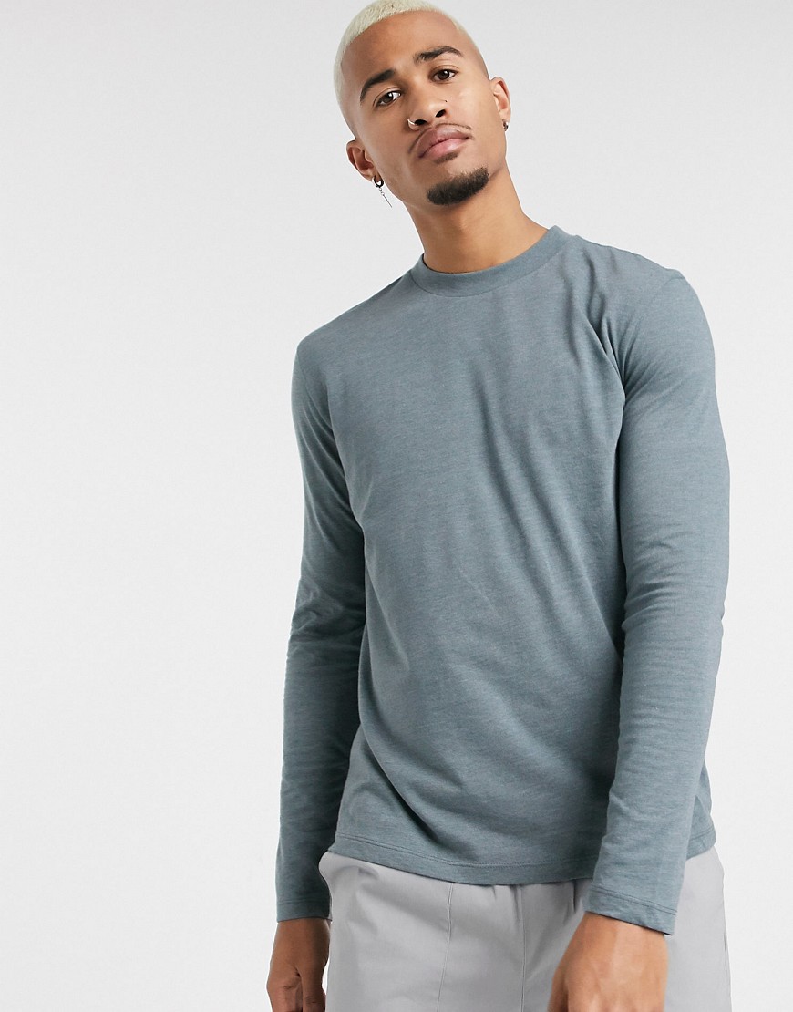 ASOS DESIGN long sleeve t-shirt with crew neck in blue marl