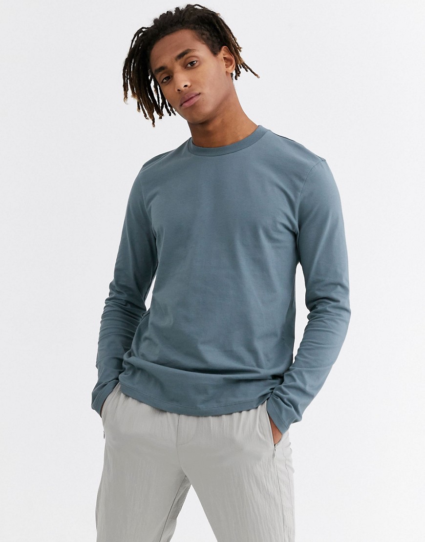 ASOS DESIGN long sleeve t-shirt with crew neck in blue
