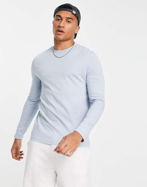 ASOS DESIGN long sleeve t-shirt with crew neck in blue