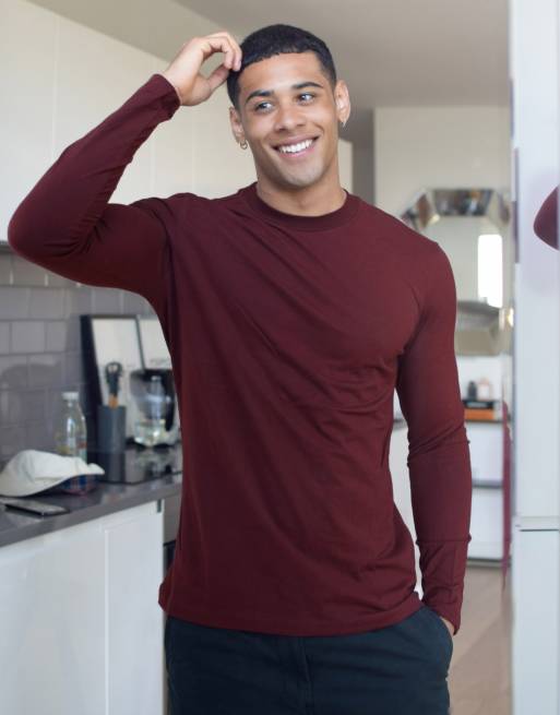 Maroon full sleeve 2025 t shirt mens