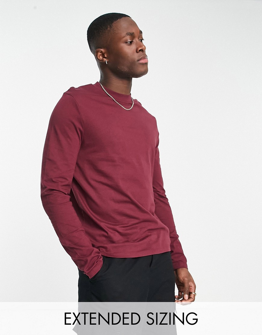 ASOS DESIGN long sleeve t-shirt with crew neck in burgundy-Purple