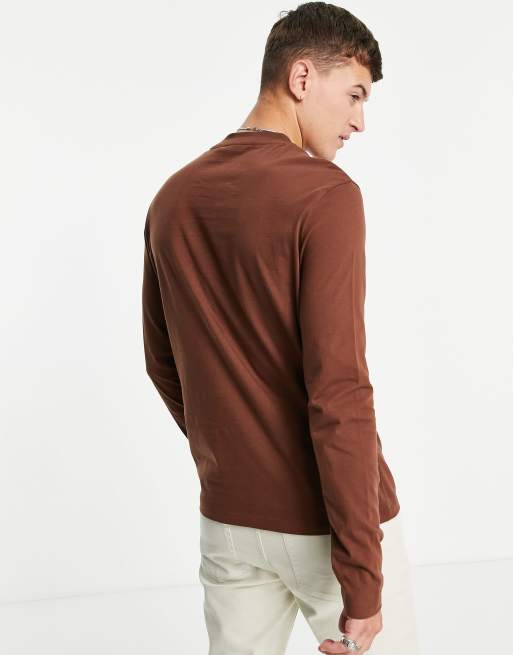 ASOS DESIGN long sleeve t-shirt with crew neck in dark brown - BROWN, 2 of 4