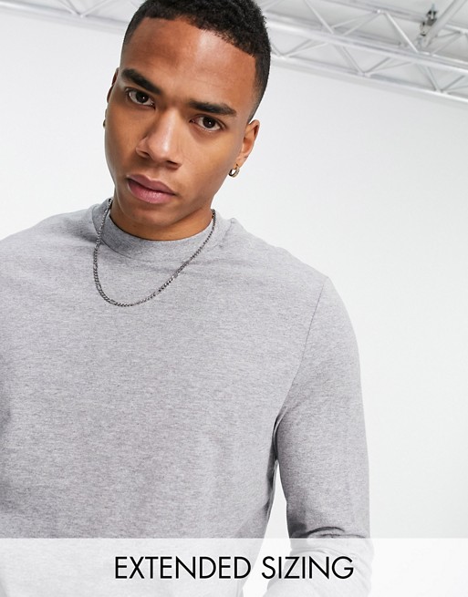 ASOS DESIGN Cotton Blend long sleeve t-shirt with crew neck in grey marl - GREY