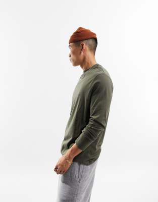 ASOS DESIGN long sleeve t-shirt with crew neck in khaki