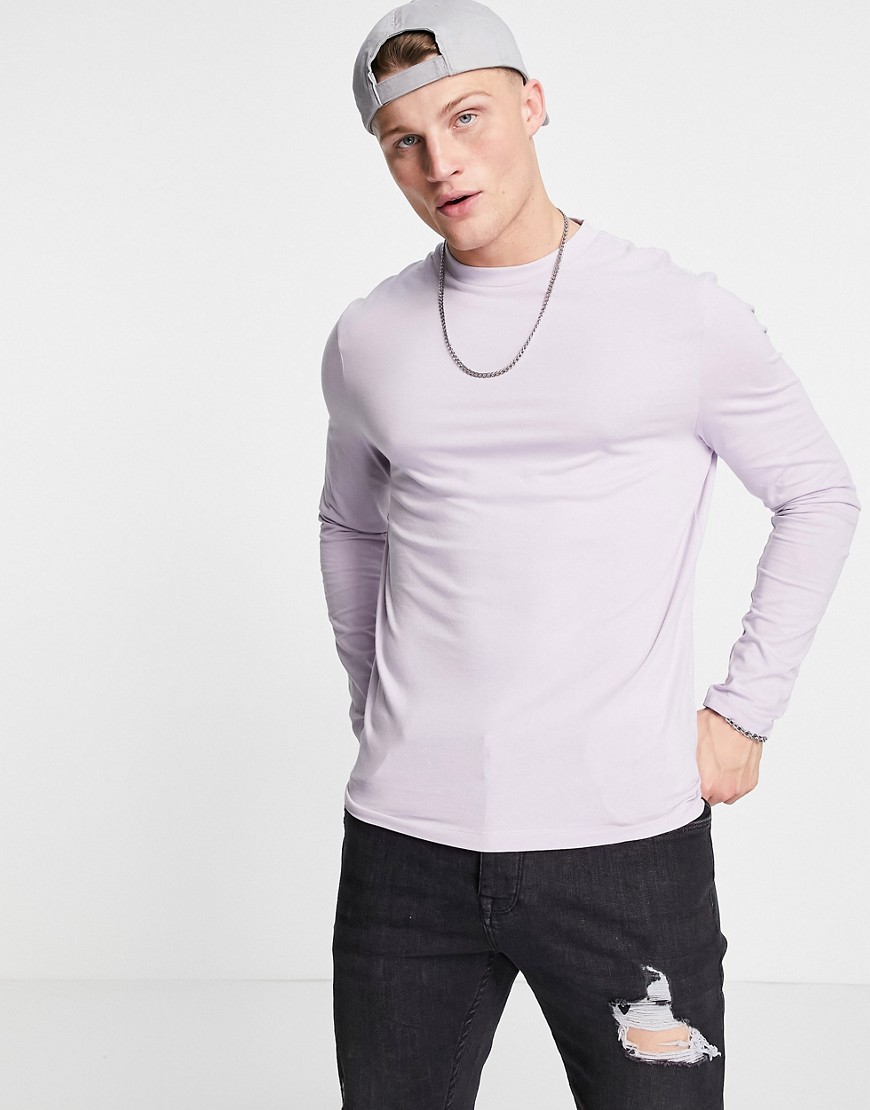 ASOS DESIGN long sleeve T-shirt with crew neck in light purple