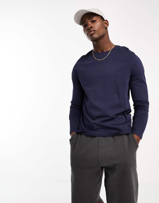 ASOS DESIGN long sleeve t-shirt with crew neck in navy | ASOS